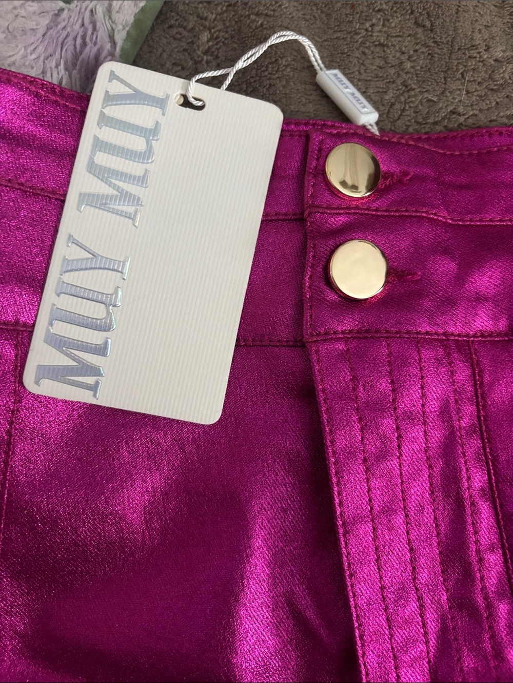 NWT MUY MUY Metallic Fuchsia Pink Cargo Midi Skirt w/ Two Way Zip | Size M - Picture 4 of 11